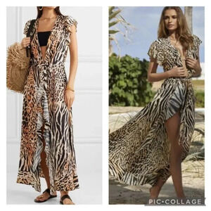 Melissa Odabash Brianna Wrap Dress Cover Up Leopard Maxi Animal Print Ruffle XS